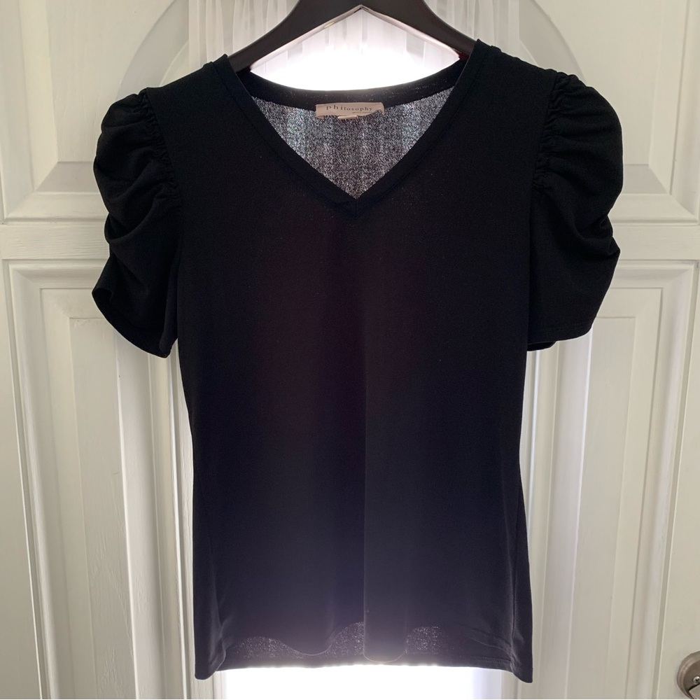 Philosophy Black Puff Sleeve V-Neck Top